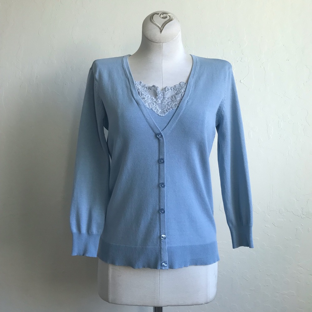 JM Collection Petite Silk Blend Lace Front Long Sleeve Cardigan P/P